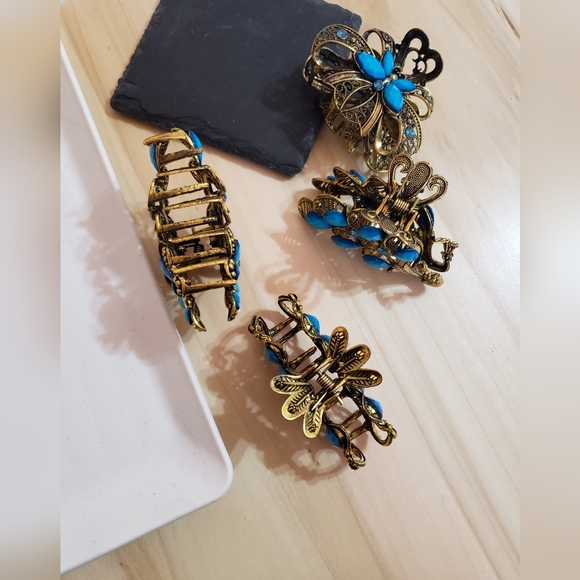 Blue Retro Style Fashion Hair Clips Hair Claws 4 Styles To Choose From - Picture 9 of 9